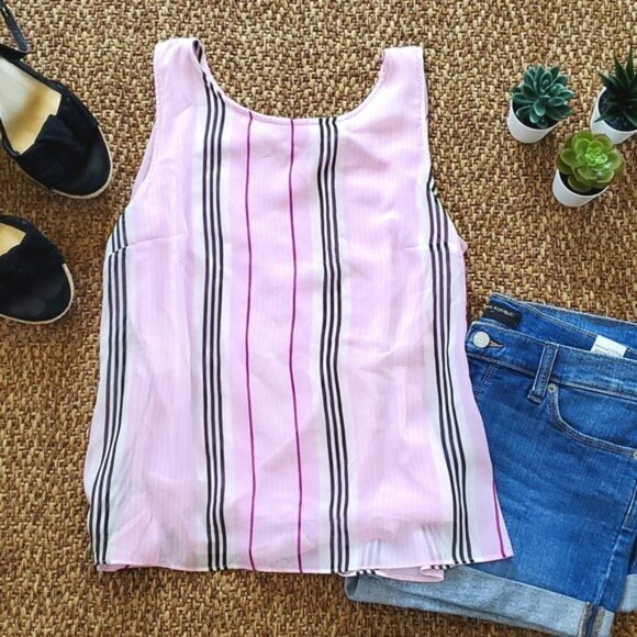 Halogen Women's Sleeveless Blouse Size Small Pink Black Striped Dress Tank Top - Picture 14 of 14